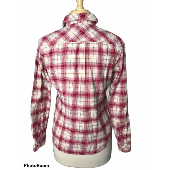 Gander Mountain Women's Small Red Cream Plaid Button Collared Long Sleeve Shirt - Picture 4 of 12